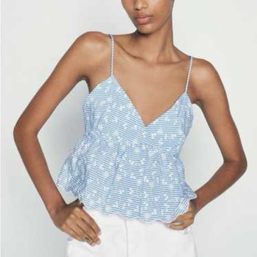 Blue and White Striped Women's Top